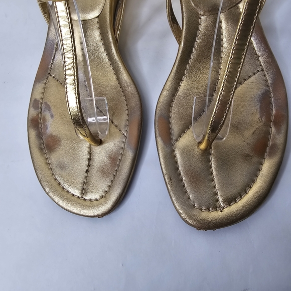 Prada Gold Leather T-Strap Wedge Sandals Size 38 - Picture 6 of 11